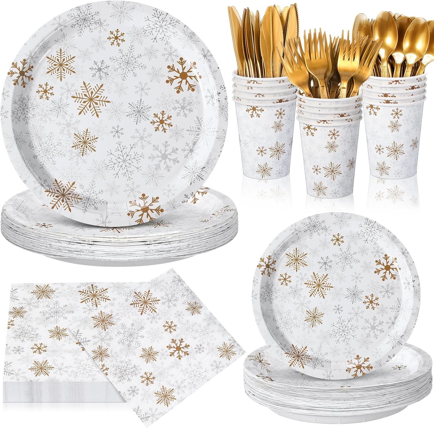 210 Pcs Winter Snowflake Paper Plates and Napkins Set Winter Wonderland Birthday