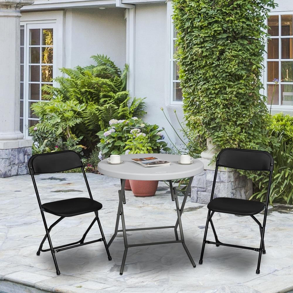 Set of 4 Commercial Contoured Folding Chairs Set Steel Frame Plastic Seat Black