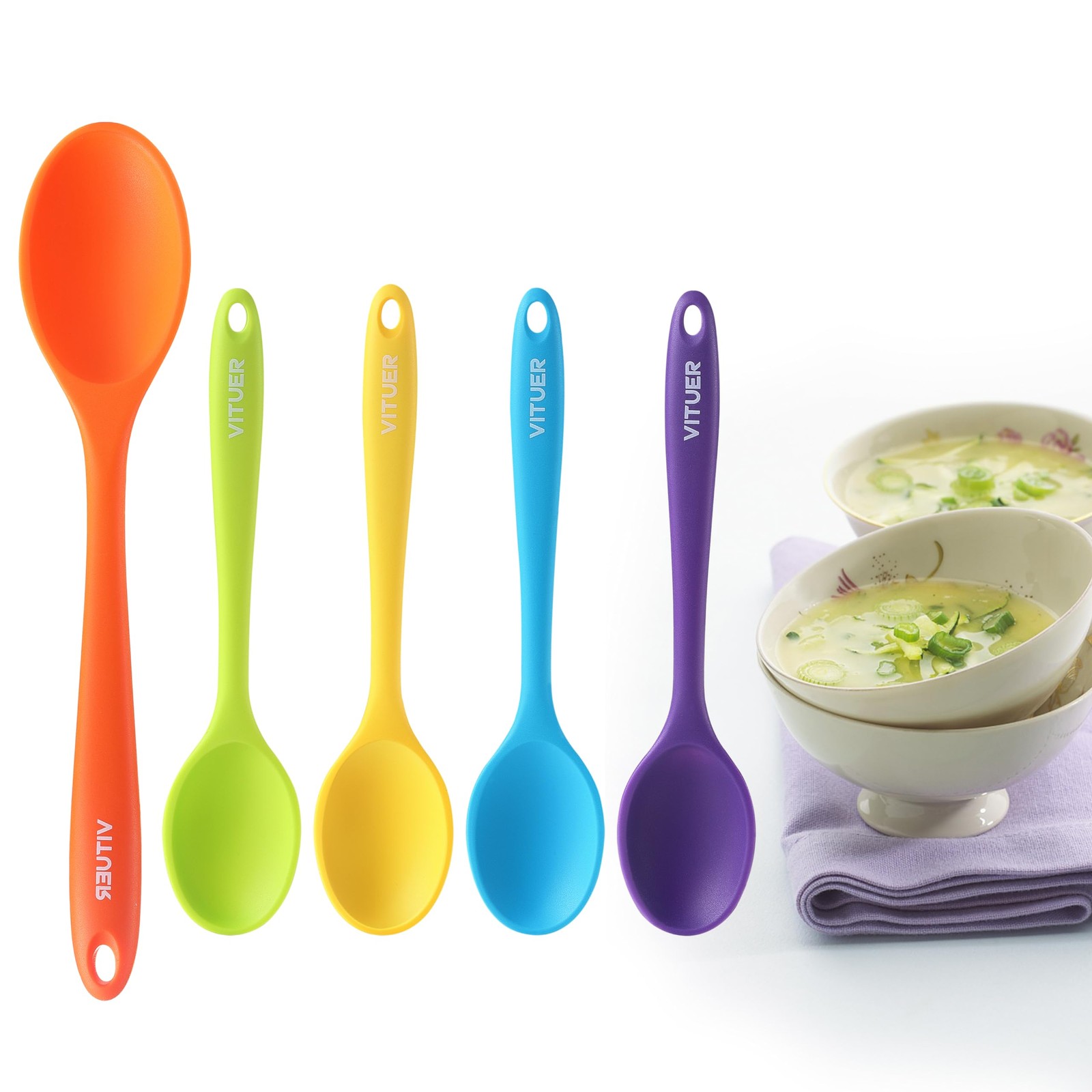 5PCS Silicone Serving 1 Large + 4 Small, Red, Yellow, Blue, Green, Purple