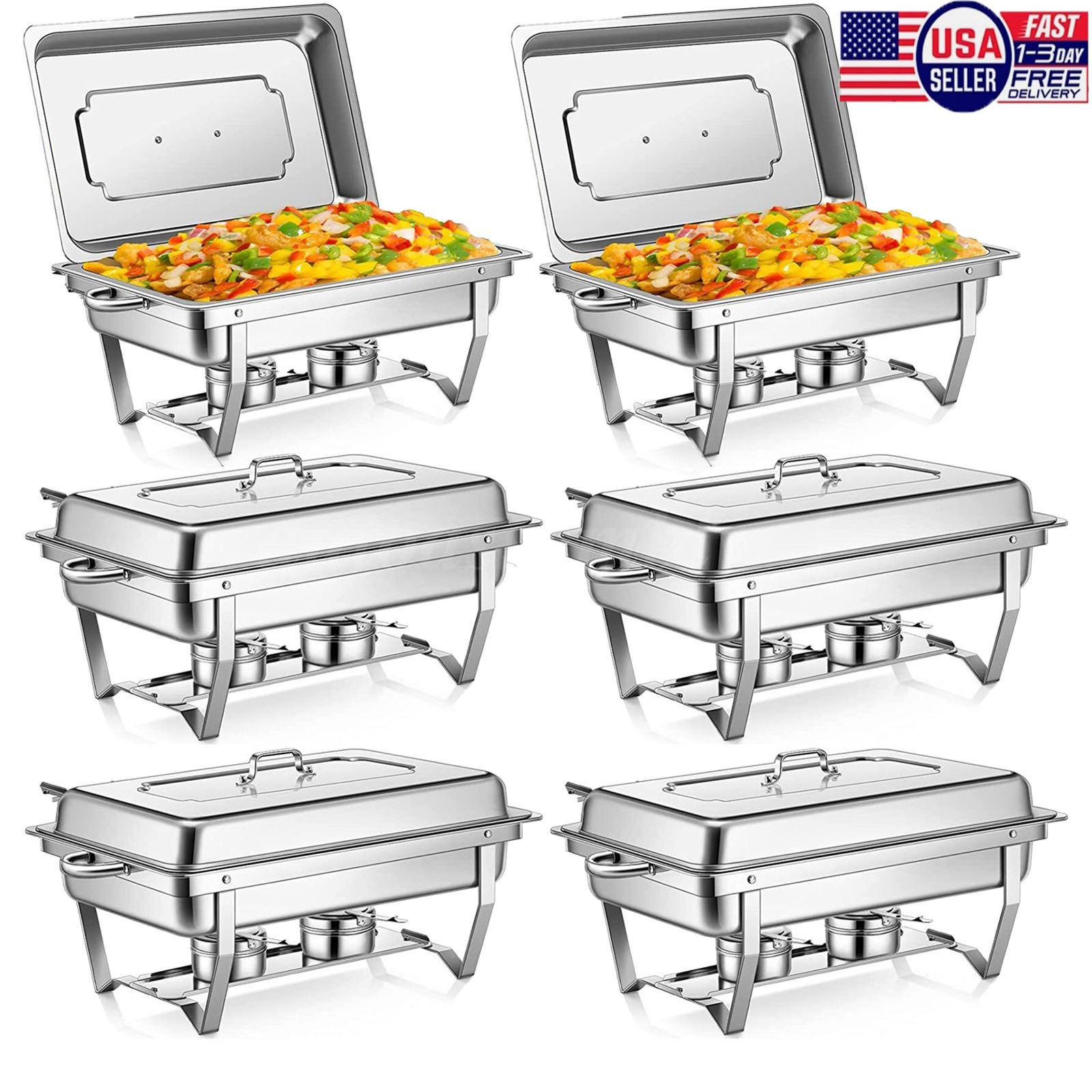 6 Pack 316 Stainless Steel Chafer Chafing Dish Sets Catering Food Warmer 8 QT