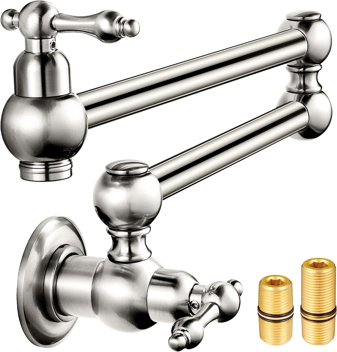 Brushed Nickel Pot Filler Faucet Wall Mount Kitchen Faucet Swing Arm Dual Handle