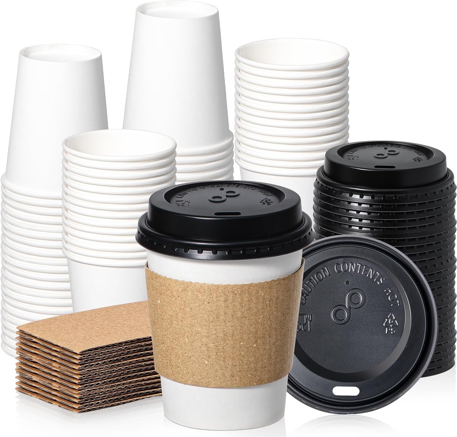 Classic White 8 oz Coffee Cups with Lids – 50 Pack Leak-Proof & BPA-Free