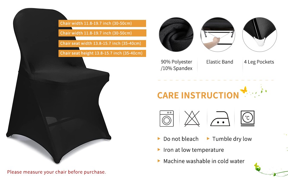 Black Folding Chair Covers, Spandex Folding Chair Covers 10 PCS, Banquet Chair