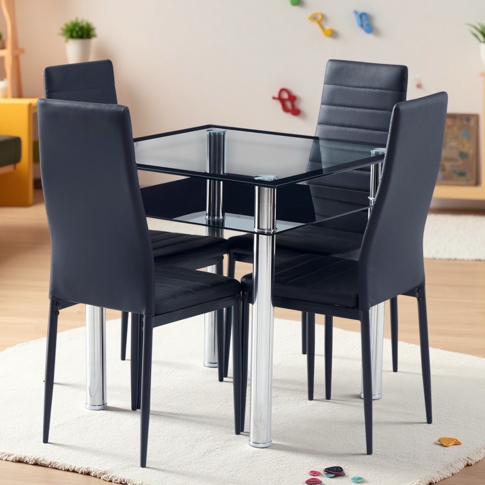 4PCS Black High Back Dining Chair, Modern Kitchen Chair & Restaurant Chair