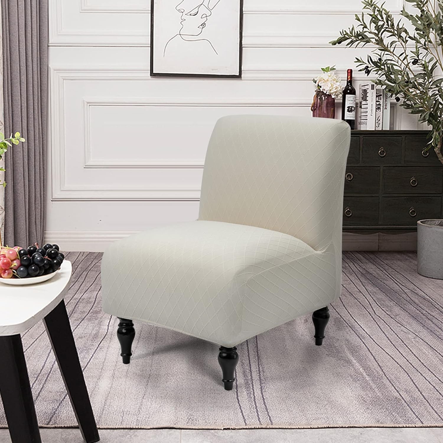 Armless Accent Slipper Chair Cover Slipcover,Stretch Spandex Removable Jacquard