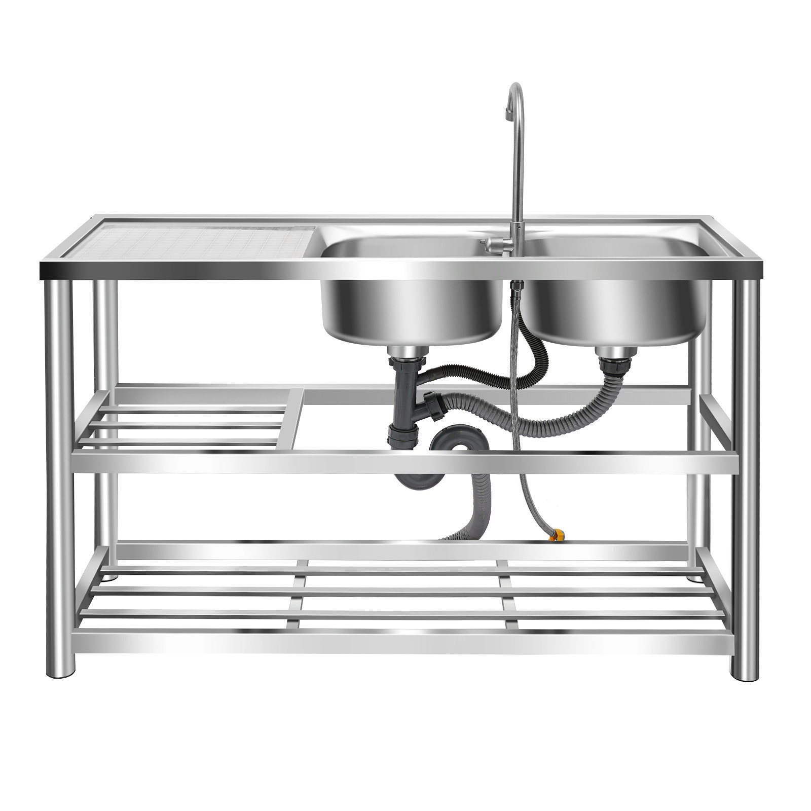 Stainless Steel Commercial Sink Utility Sink 2 Compartment Kitchen w/Prep Table