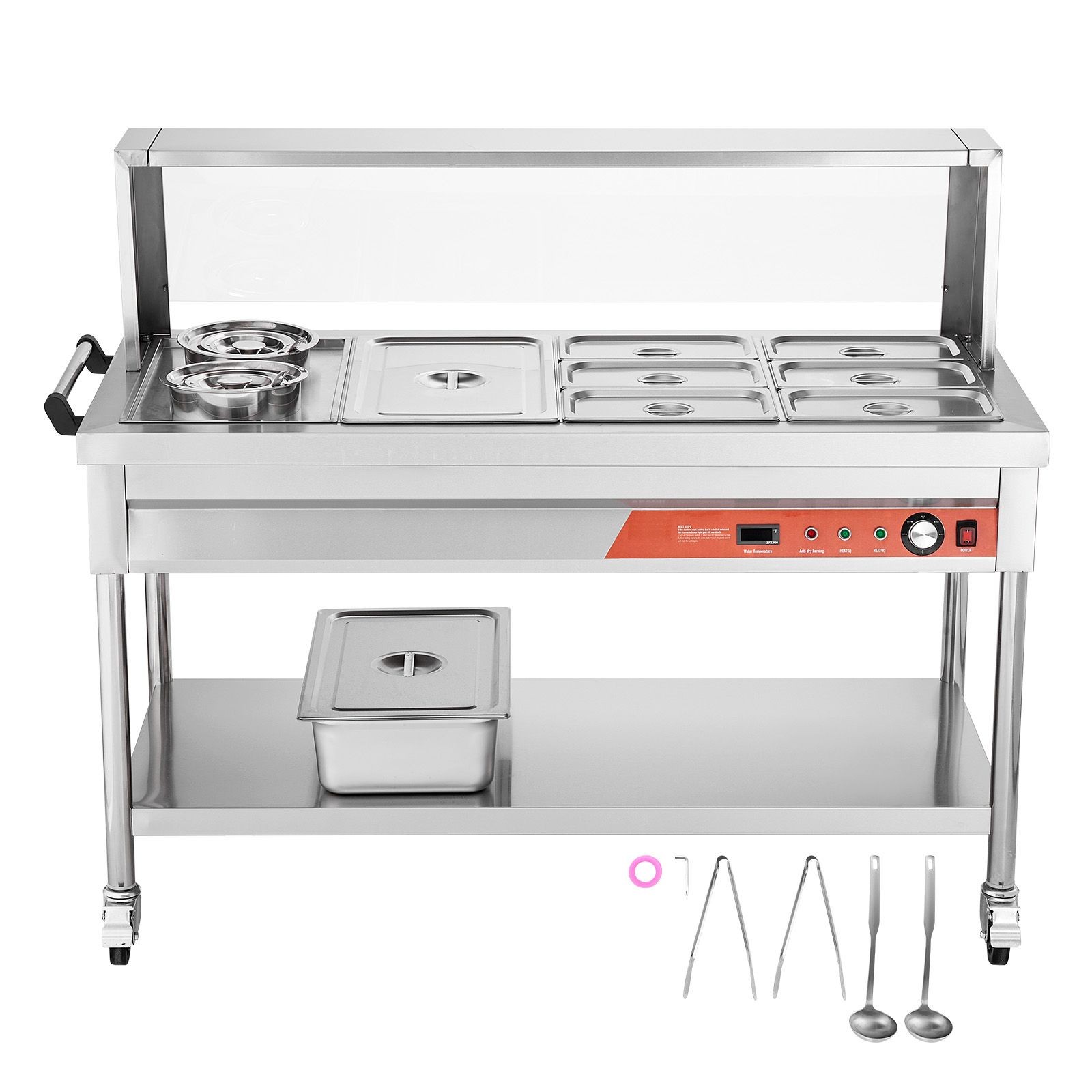 Commercial Food Warmer, 8 Pans + 2 Pots Electric Steam Table, 1800W Professional
