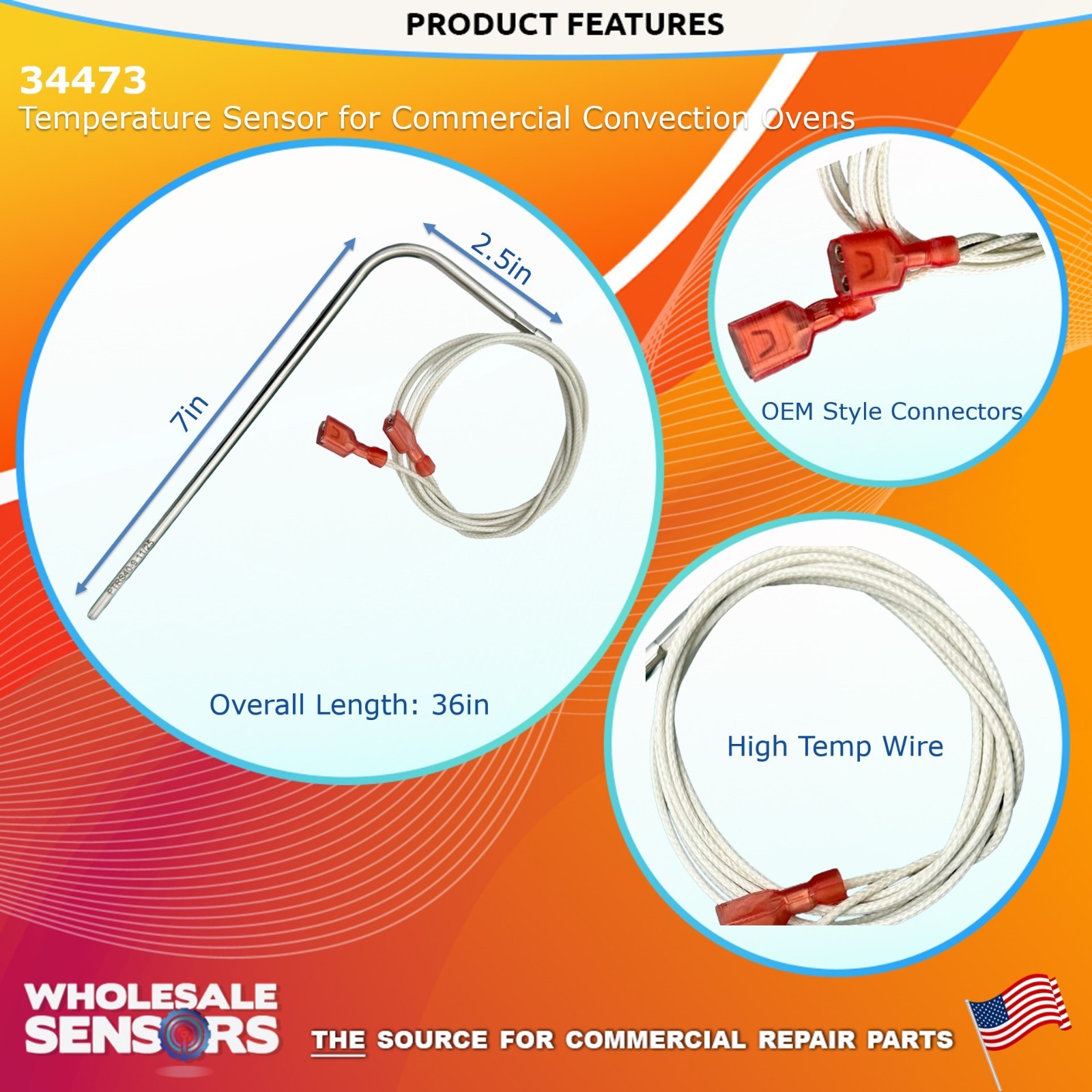 Replacement Blodgett 34473 RTD 1000 Ohm Temperature Probe for Commercial