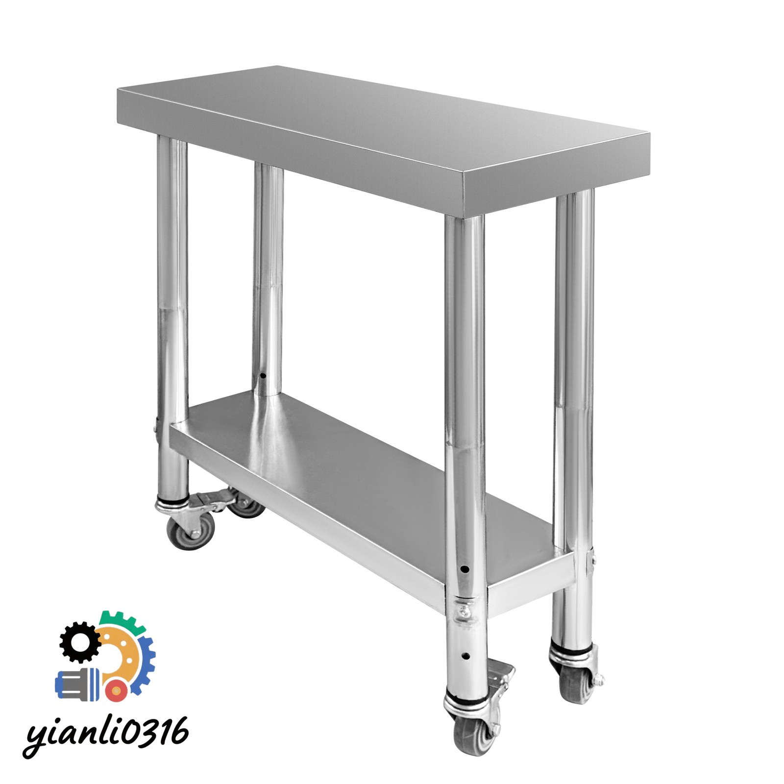 30″x 12″x 34″ 700 LBS Load Capacity Stainless Steel Work Table with 4 Wheels