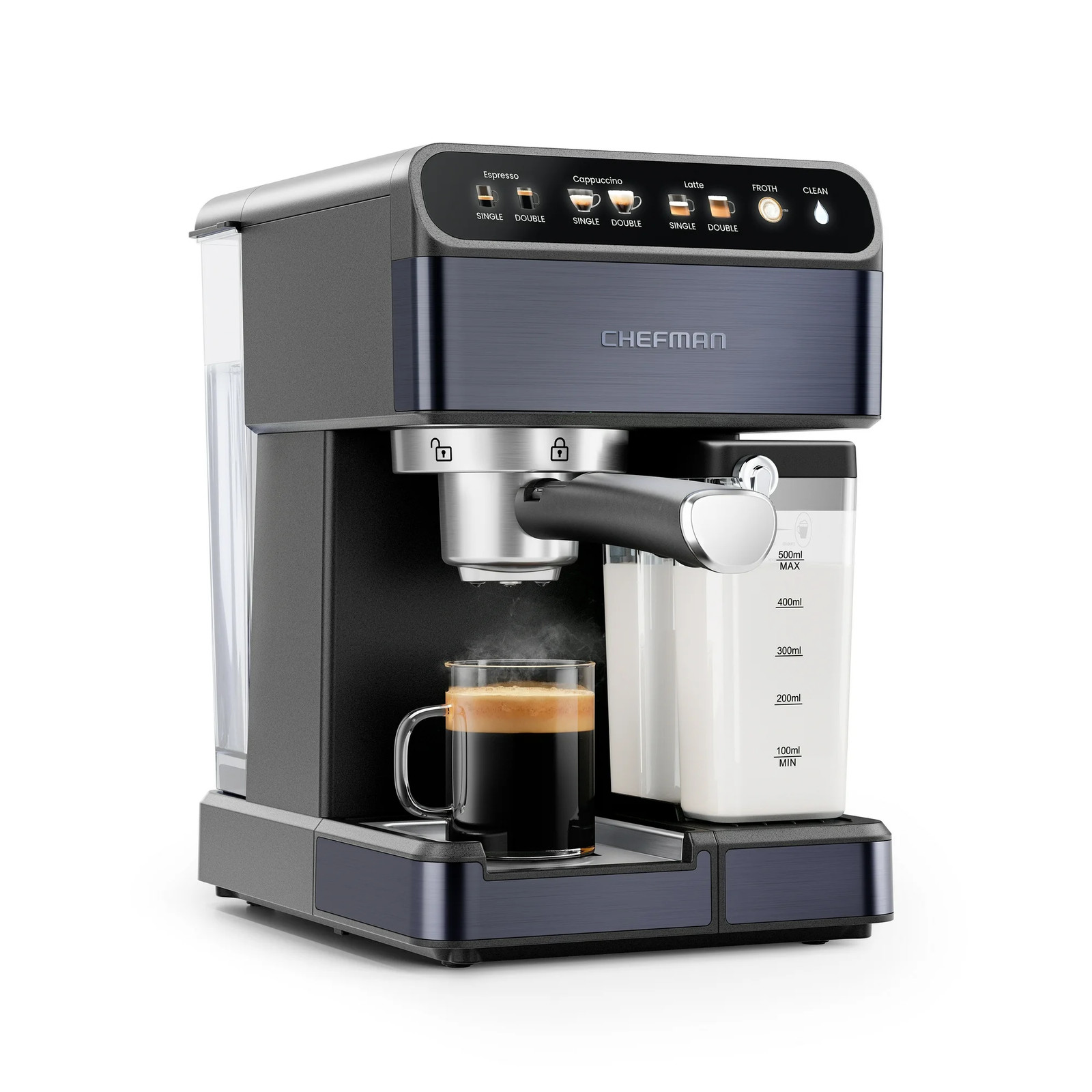 Chefman RJ54-I-SV-BLK-WM 20-Bar, 2-Cup Black Stainless Espresso Machine