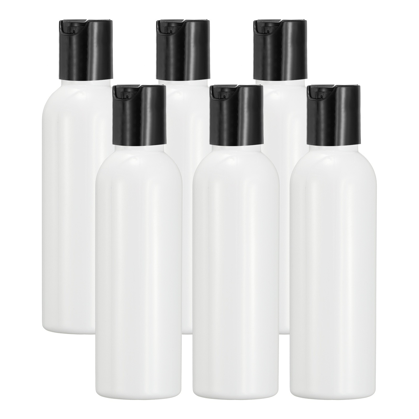 6Pcs 2oz Plastic Travel Bottles, Empty Bottles with Black Top Caps, White