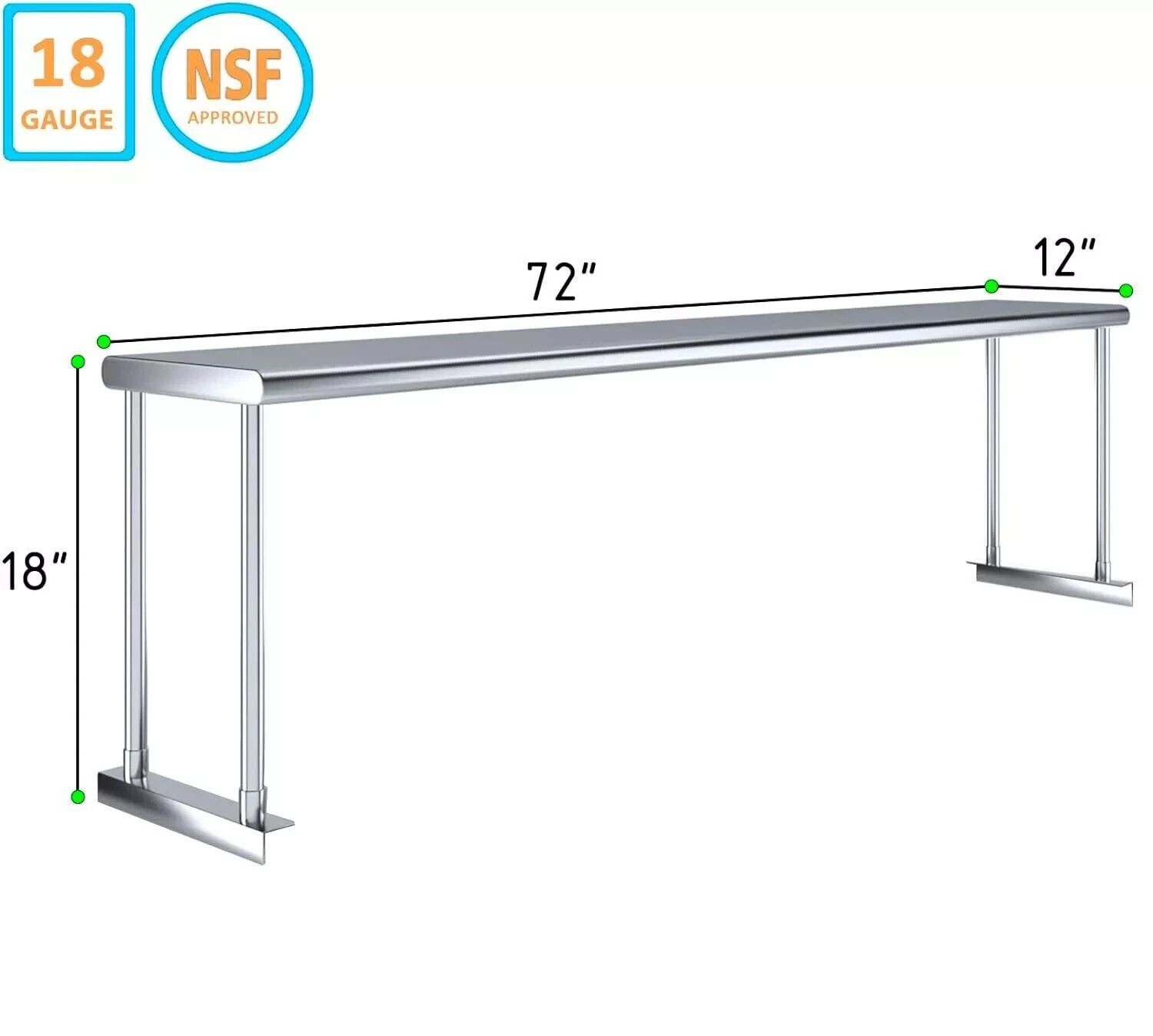 Heavy Duty Stainless Steel Single Overshelf Table for Prep & Work 12″x72″