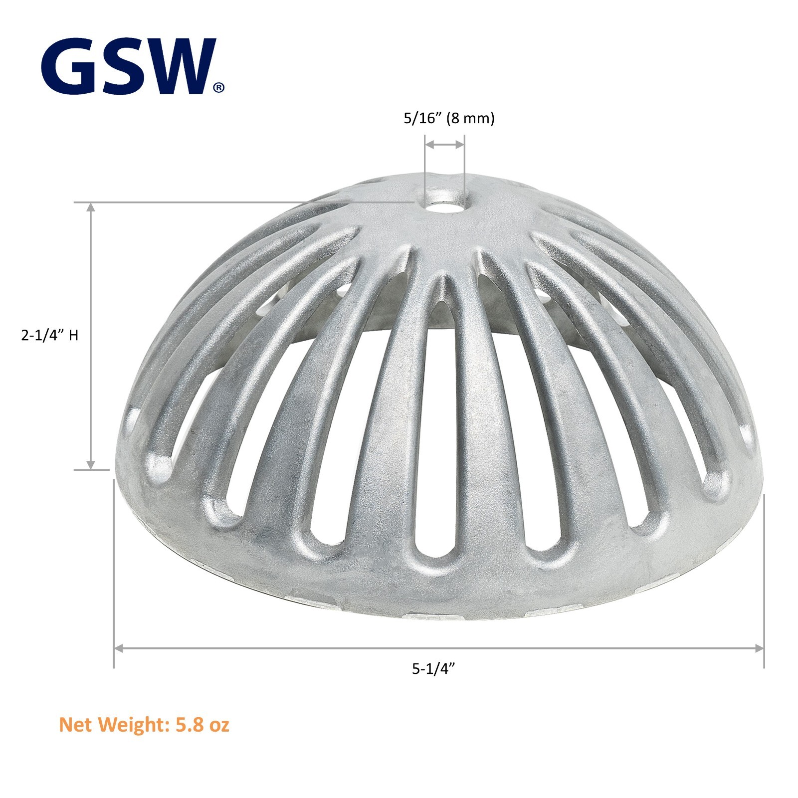 GSW FS-DS Aluminum Dome Strainer 5-1/4″ Diameter x 2-1/4″ Height