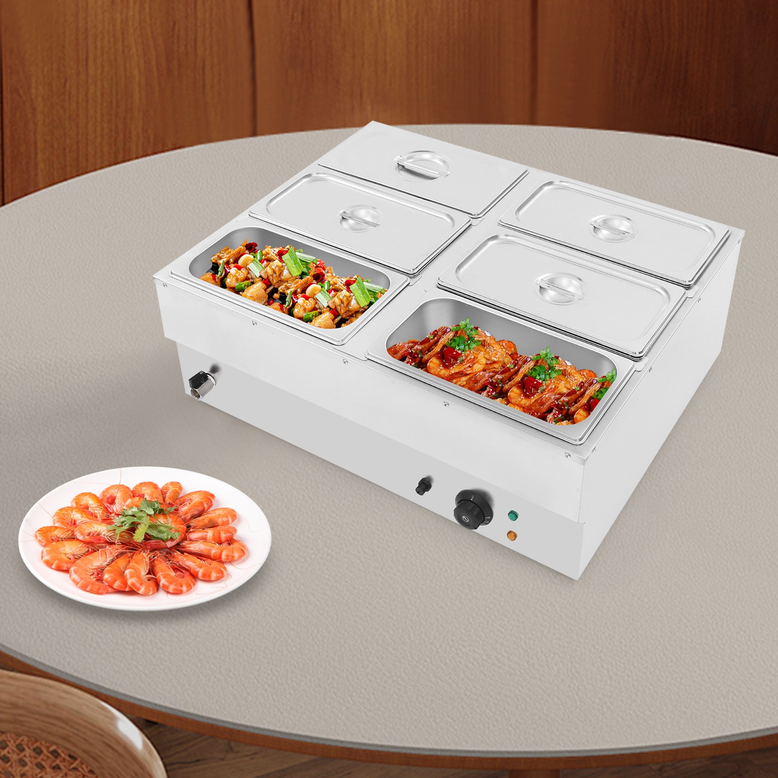 Stainless Steel Soup Warmer Electric Food Warmer 6-Pan Commercial Food Warmer
