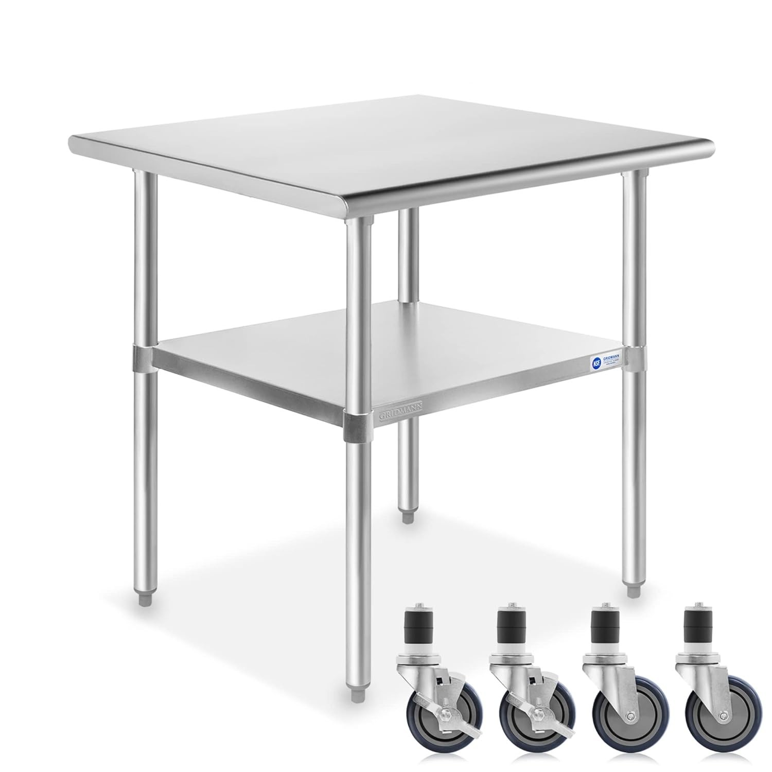 Stainless Steel Prep Table 30 Inch Long with Under Shelf and Locking Wheels