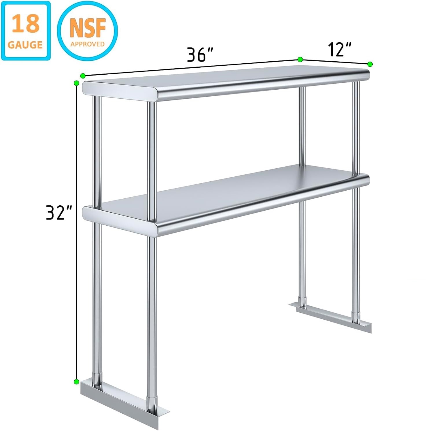 Stainless Steel Adjustable Double Overshelf for Work Table 12″x36″