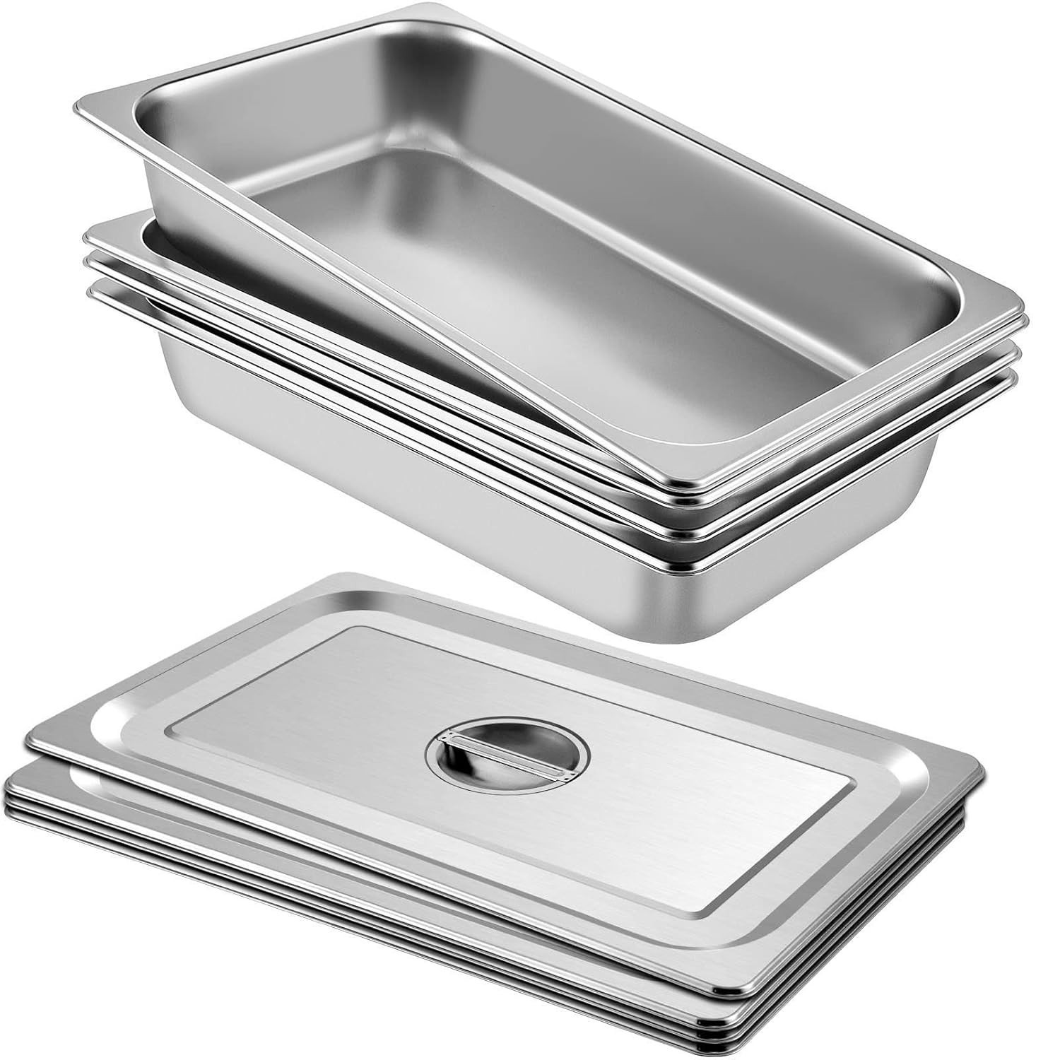 4 Pack Stainless Steel Full Size Hotel Pans with Lids – 3.7″ Deep, 0.8mm Thic…