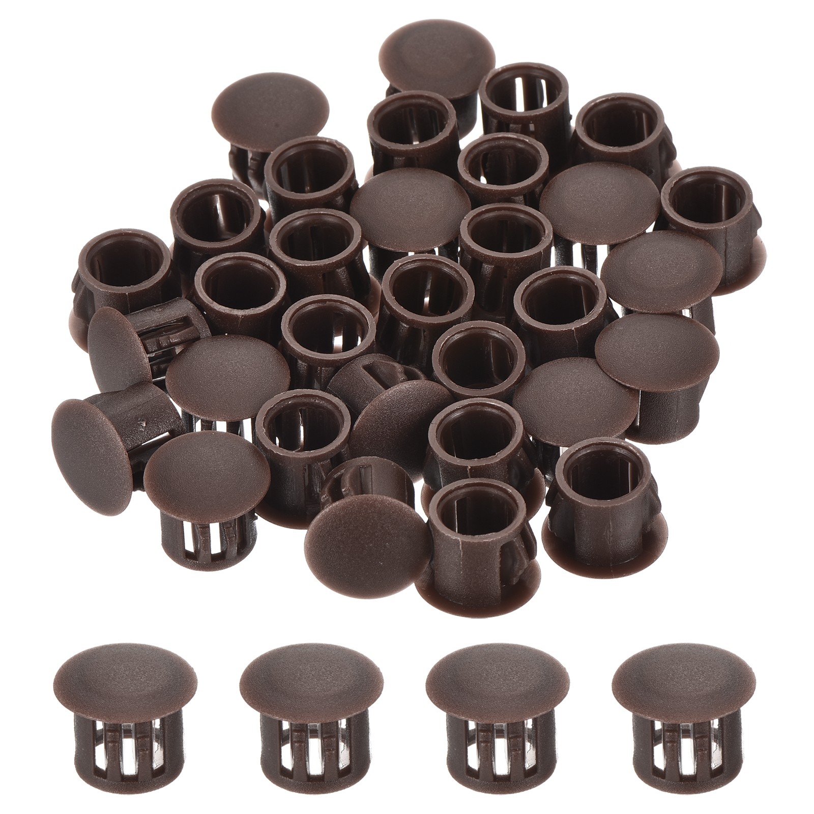 32Pcs 10mm Brown Nylon Plastic Round Locking Hole Plugs Insert End Cap