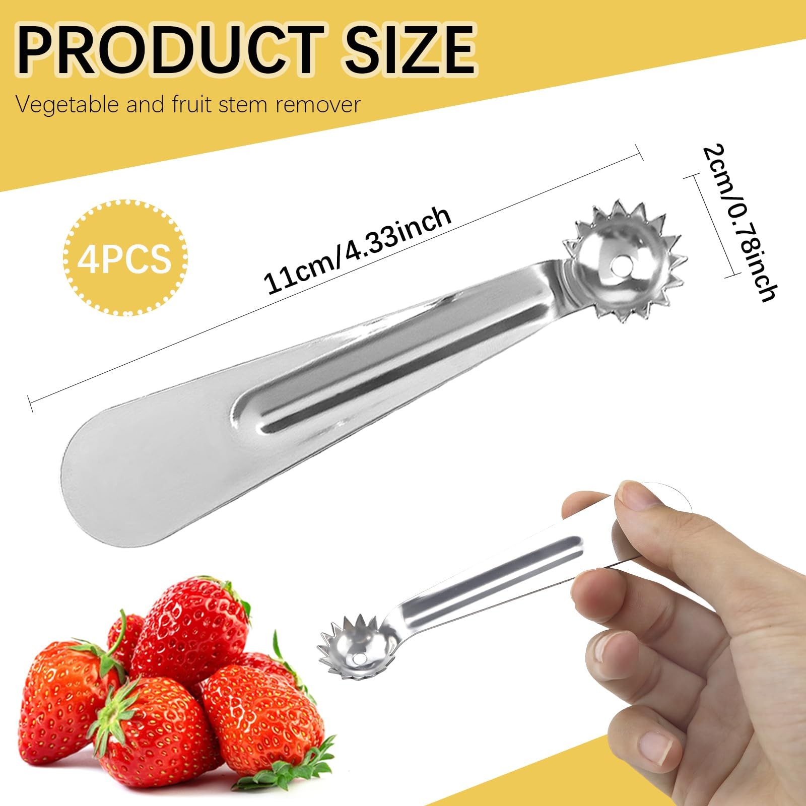 4 Pcs Tomato Corer Tool Strawberry Stainless Steel Sliver
