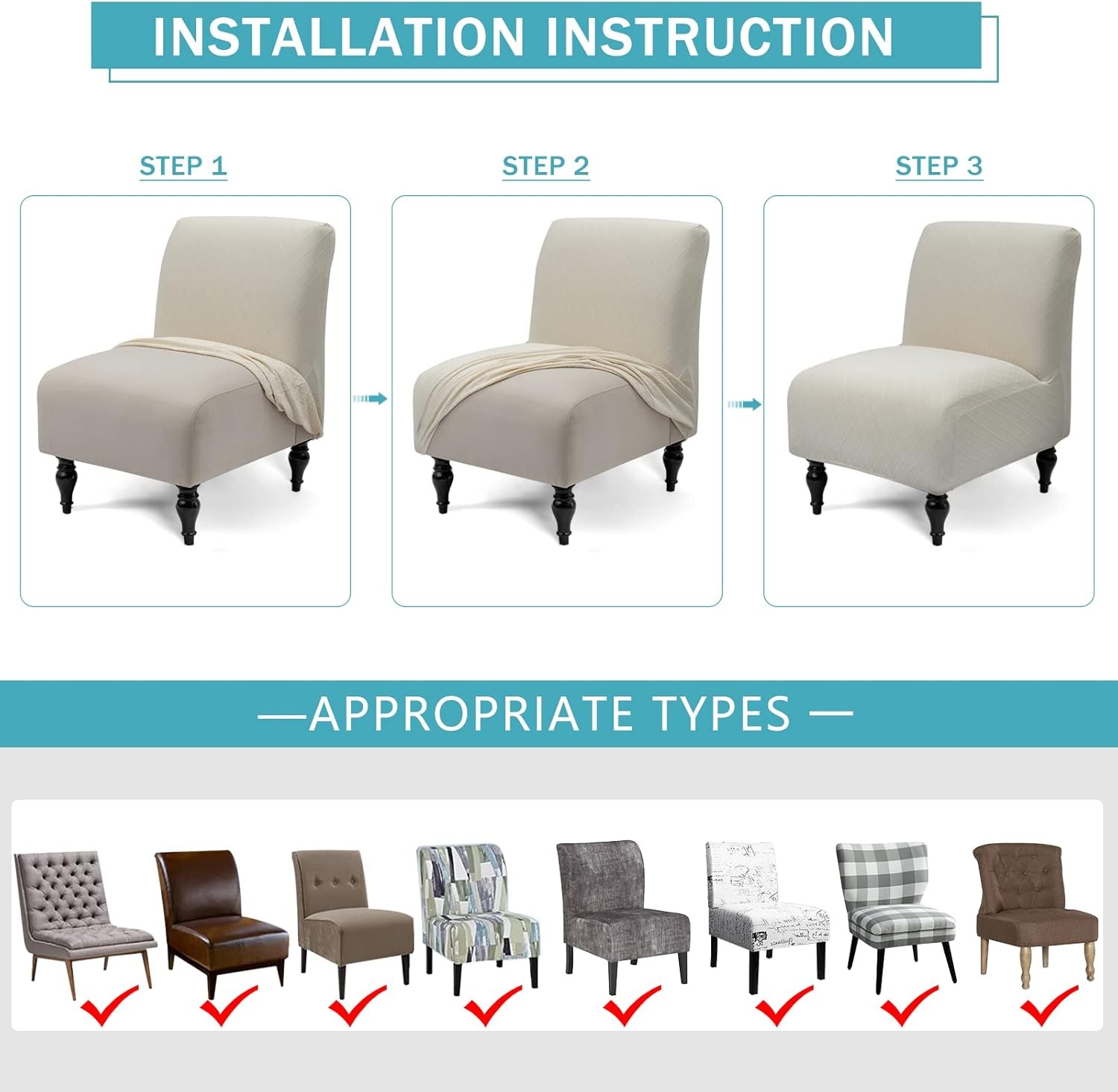 Armless Accent Slipper Chair Cover Slipcover,Stretch Spandex Removable Jacquard