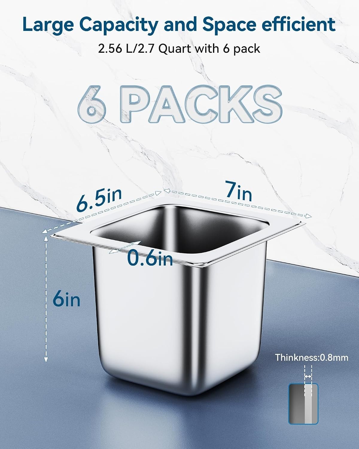 6 Pack Hotel Pans 1/6 Size 6″ Deep Steam Table Pan 22 Gauge Anti Jam Stainles…