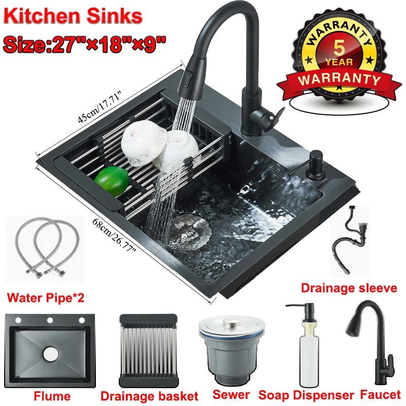Stainless Steel 27″ Kitchen Sink Single Bowl Drop In Workstation Brushed Nickel
