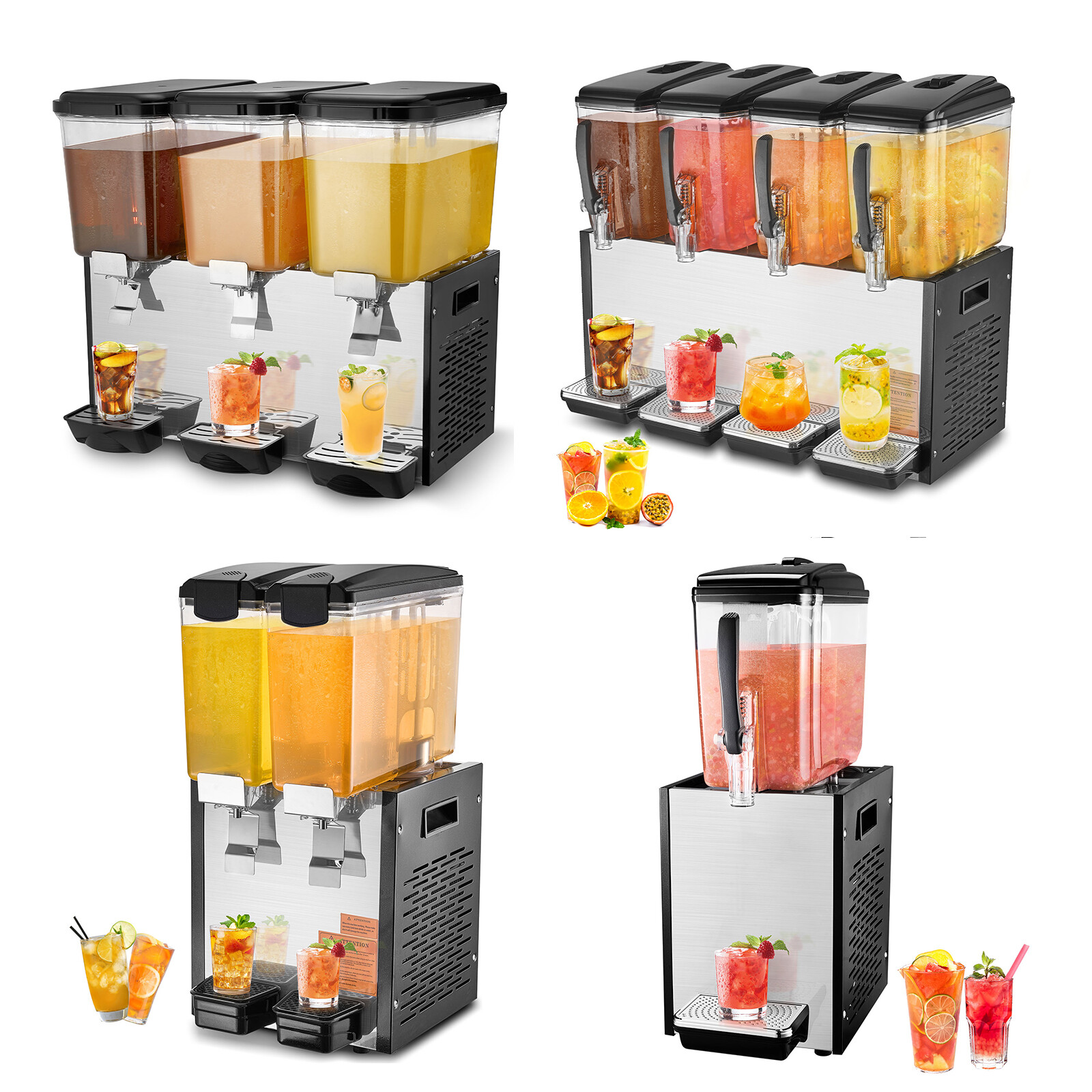 VEVOR Commercial Beverage Dispenser Cold Juice Ice Drink Dispenser 1/2/3/4 Tanks