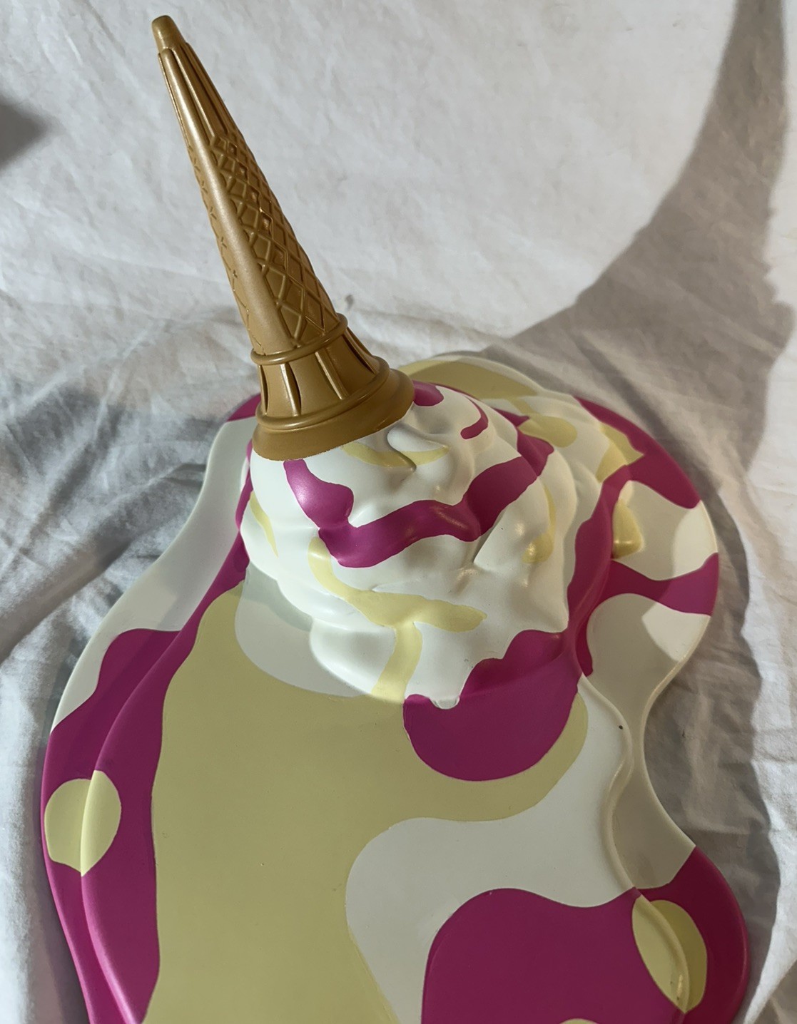 14″ Swirled Ice Cream Cone Resin Statue – Realistic Melting Fake Food Decor Prop