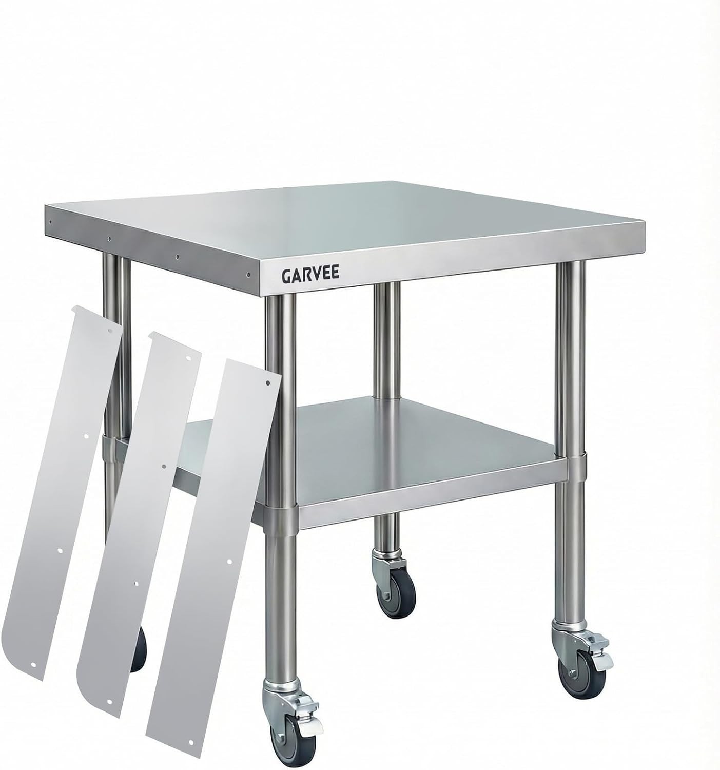 Stainless Steel Work Table w/Wheel Food Prep Table w/3Side Detachable Backsplash