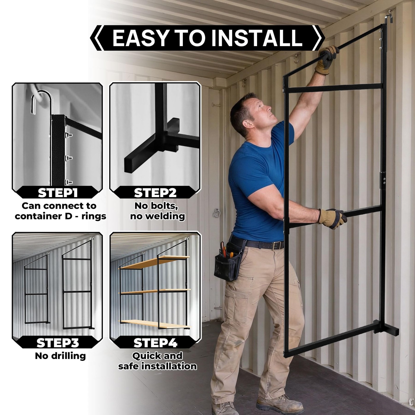 4 Pack Container Shelving Bracket with 60.5″ H X 22.3″ W, 3 Tiers Container S…