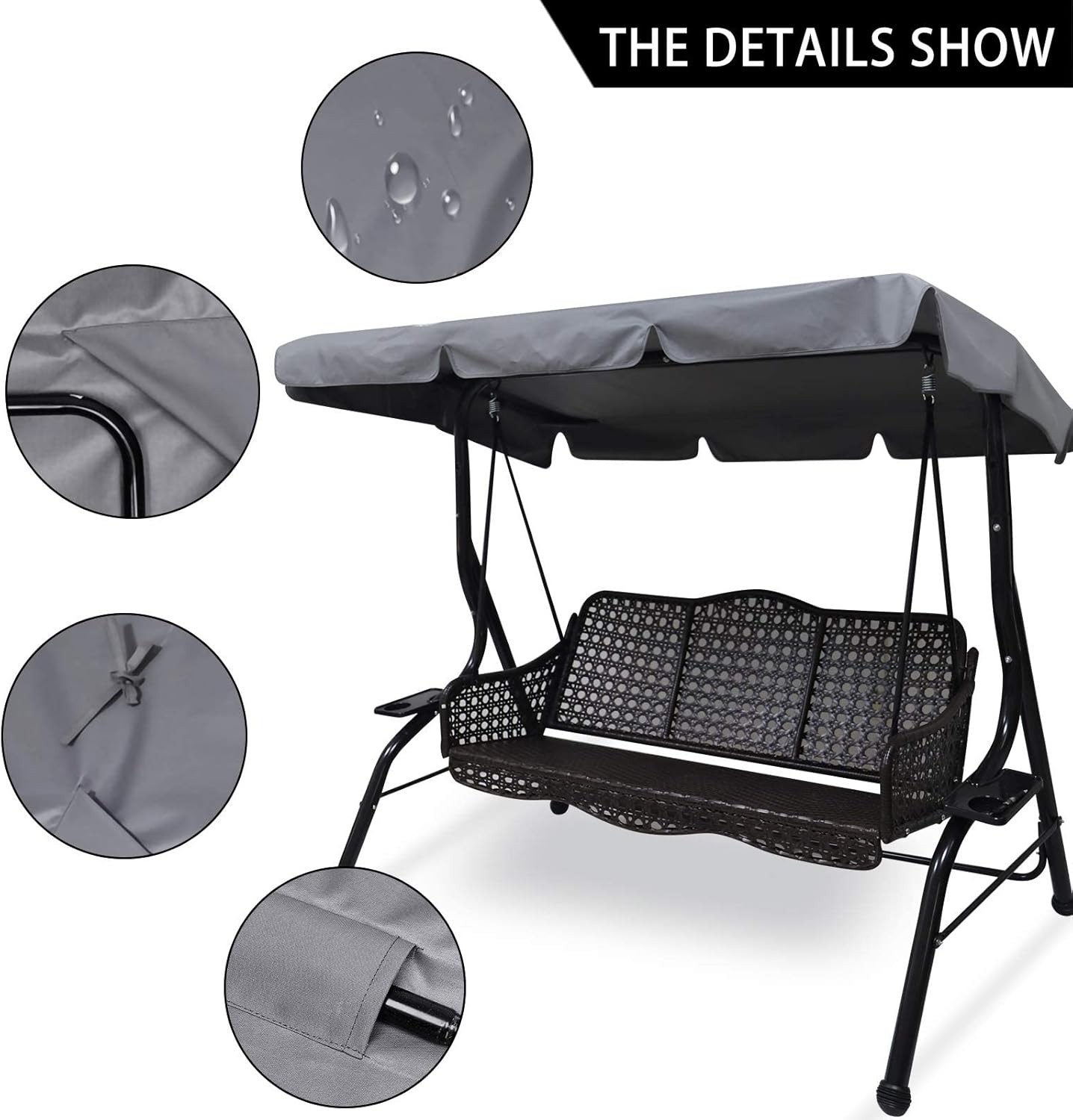 Outdoor Patio Swing Chair Canopy Replacement, 3 Seater Porch Swing Seat Canopy