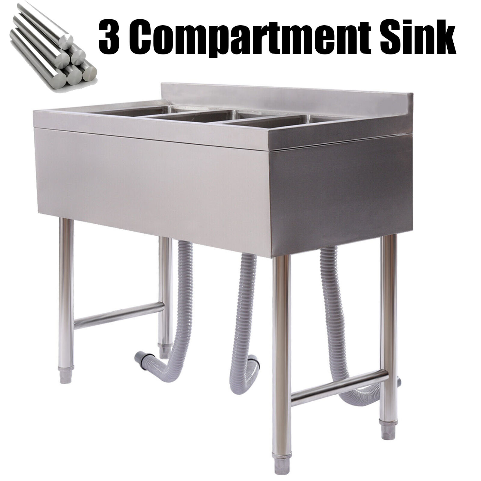 1/2/3 Compartment Kitchen Sink Prep Table Stainless Steel with Faucet Commercial