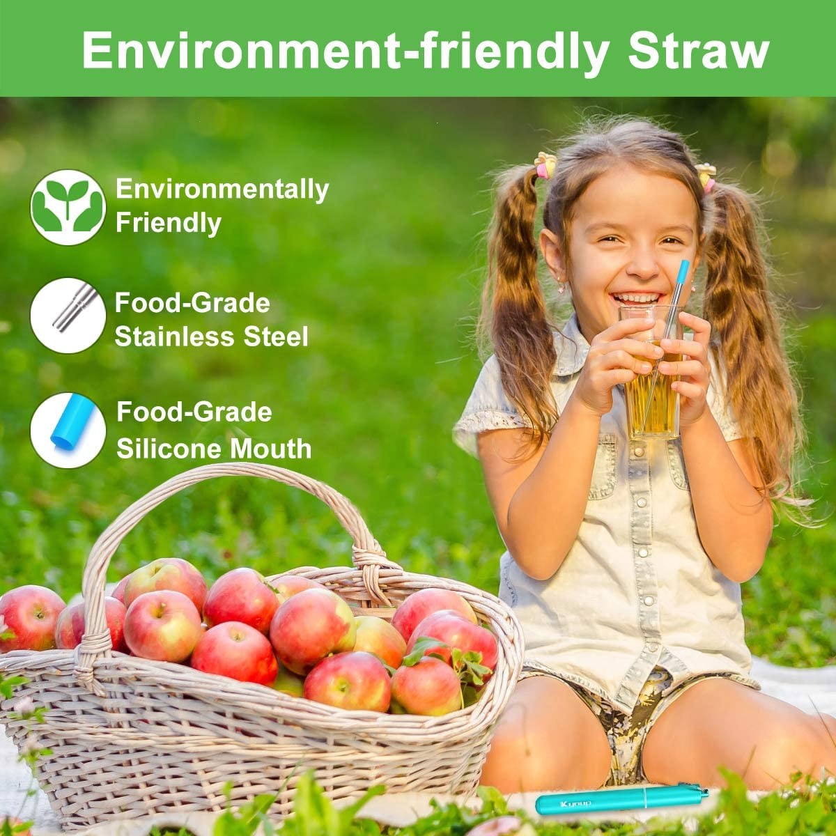 Kynup 4Packs Reusable Straws Metal Straw Silicon Travel Drinking Straws Case