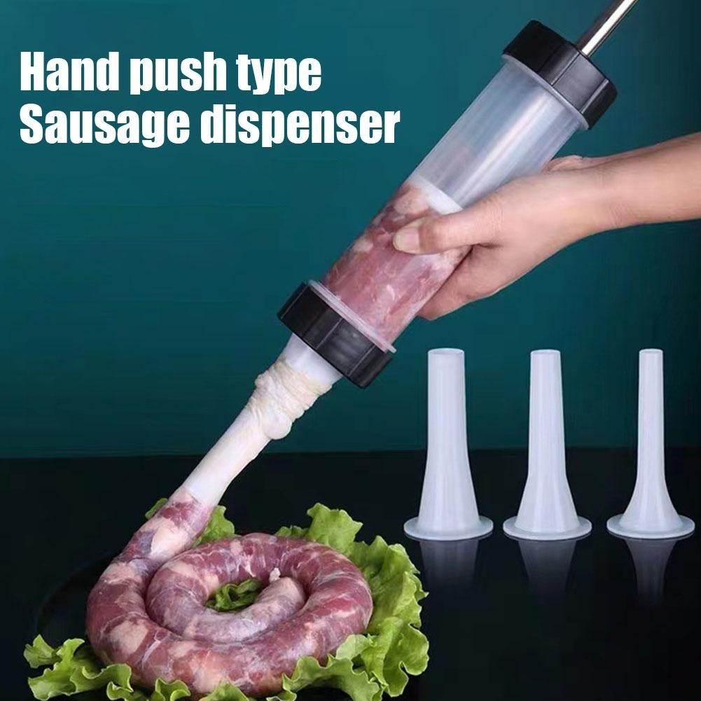Manual Sausage Stuffer Maker Meat Filler Syringe Machine 3 Sizes Filling Funnels