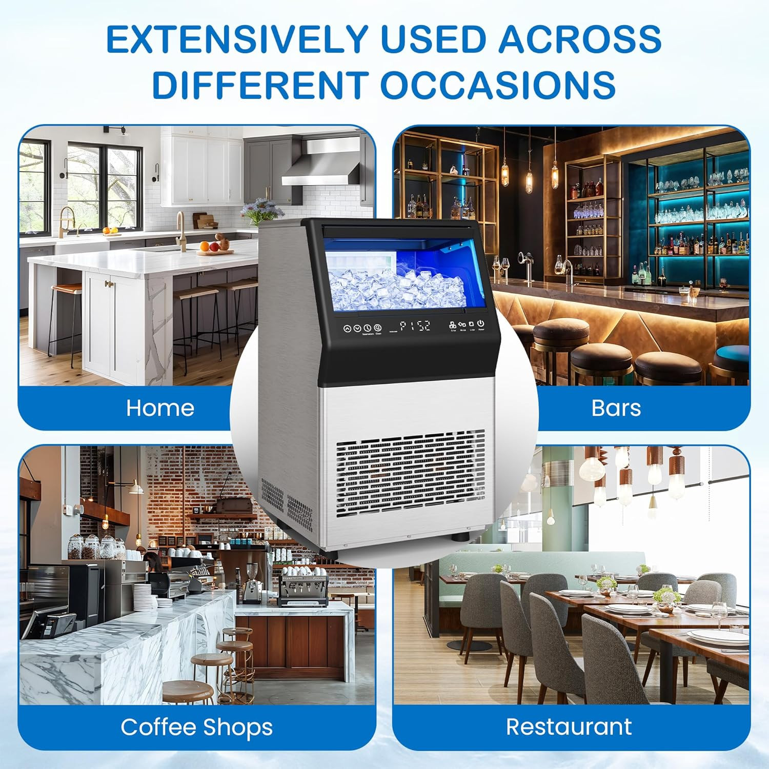 Commercial Ice Maker Machine, 110Lbs/24H Stainless Steel Undercounter Freestandi