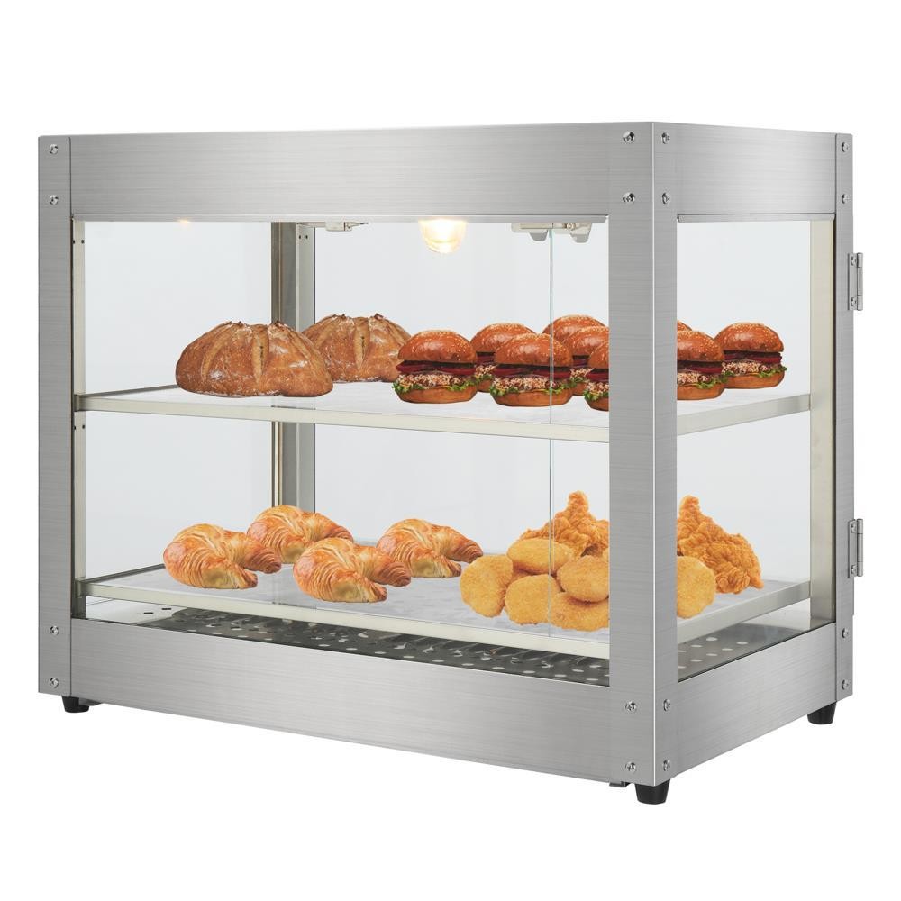2 Tiers Electric Commercial Glass Heating Food Warm Service Pizza Display Case
