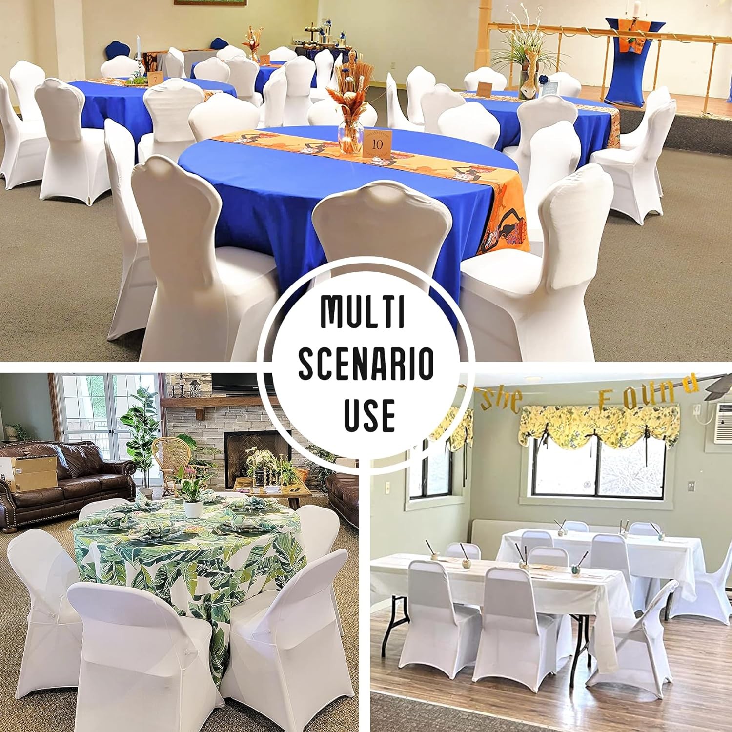 2 Pack White Stretch Polyester Spandex Chair Covers Universal Washable Removable