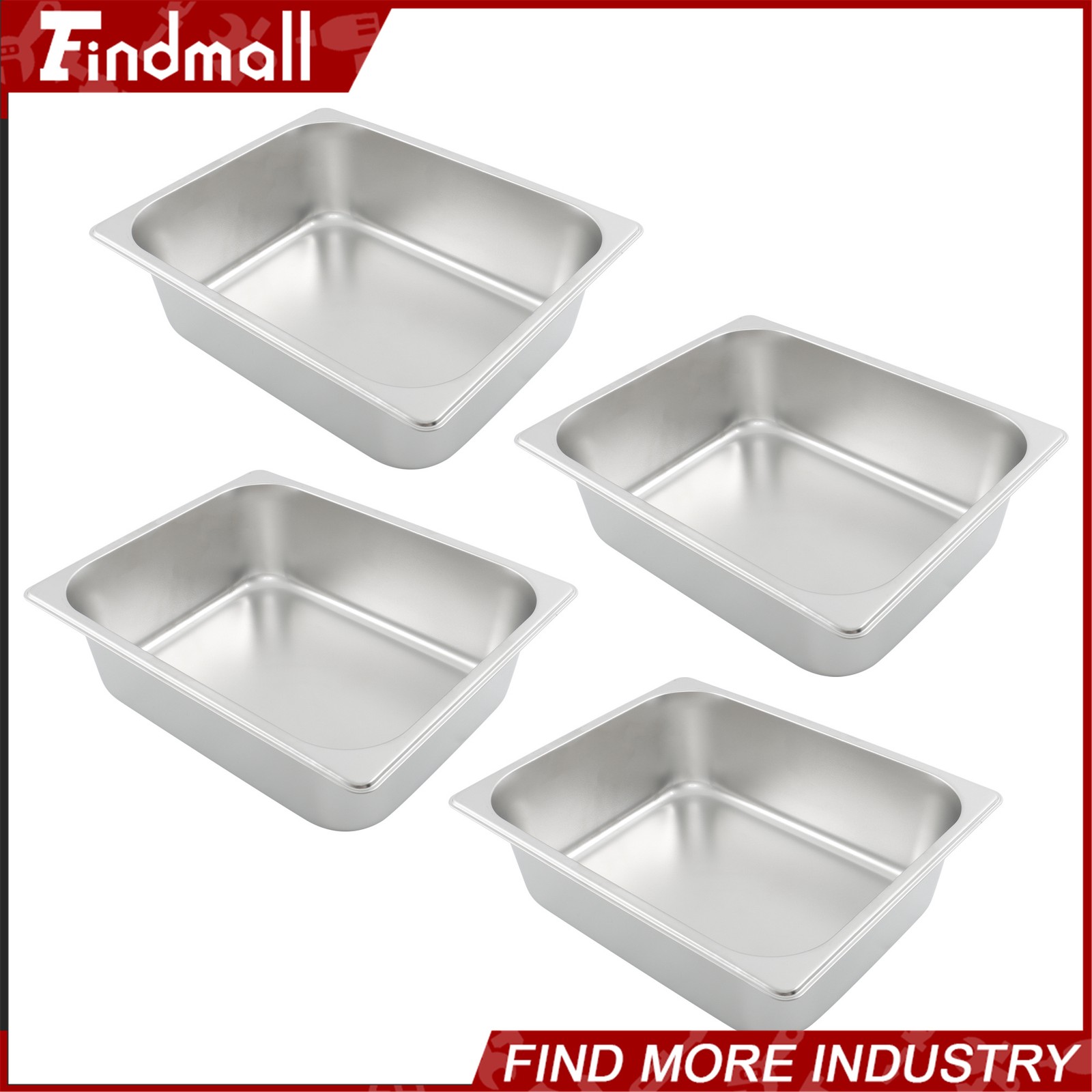 Findmall 4 Pack Hotel Pans 1/2 Size 4″ Deep Stainless Steel Steam Table