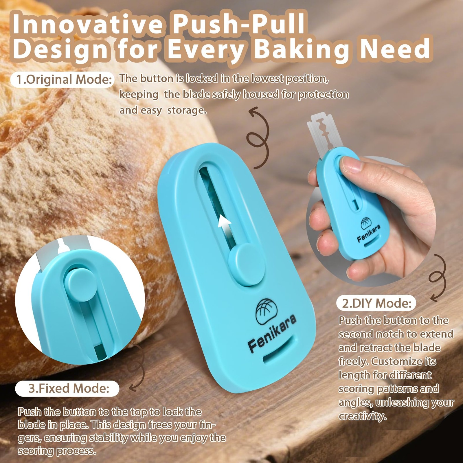 Professional Bread Lame,Upgraded Extractable & Magnetic 1.7″, Bay Blue