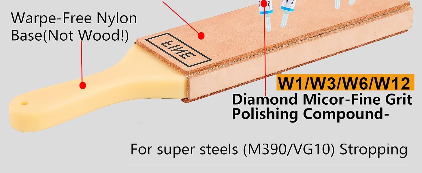 4-Sided Leather Strop with Diamond Polishing Compound, Extra Large 15.7″x3″,