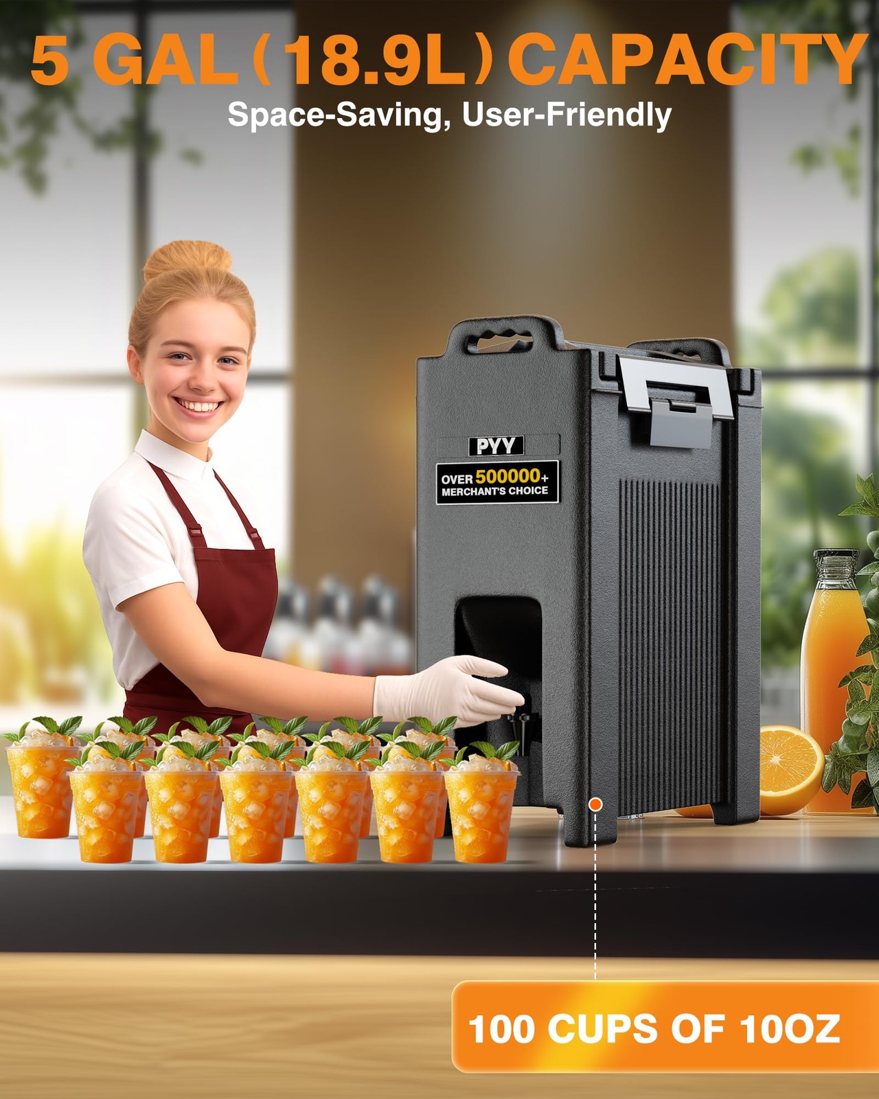 PYY 5-Gal Insulated Hot/Cold Beverage Dispenser Drink Container w/Handles