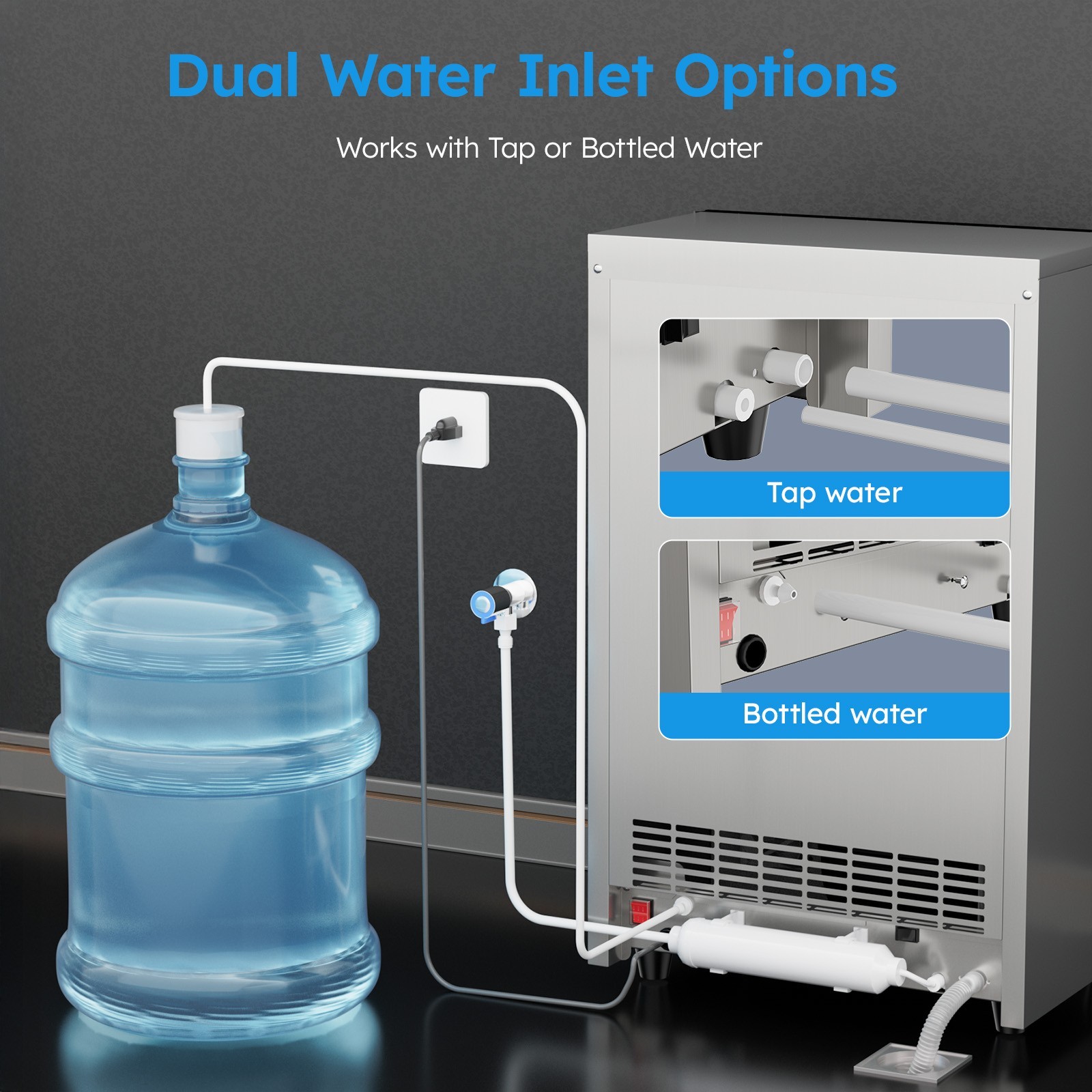 Commercial Ice Machine 100Lbs/24Hrs, 33Lbs Storage，Adjustable Cube Thickness