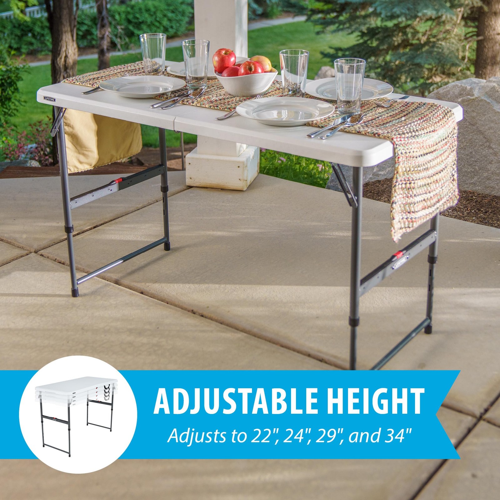 Lifetime 4-Ft Fold-in-Half Adjustable Table – Light Commercial