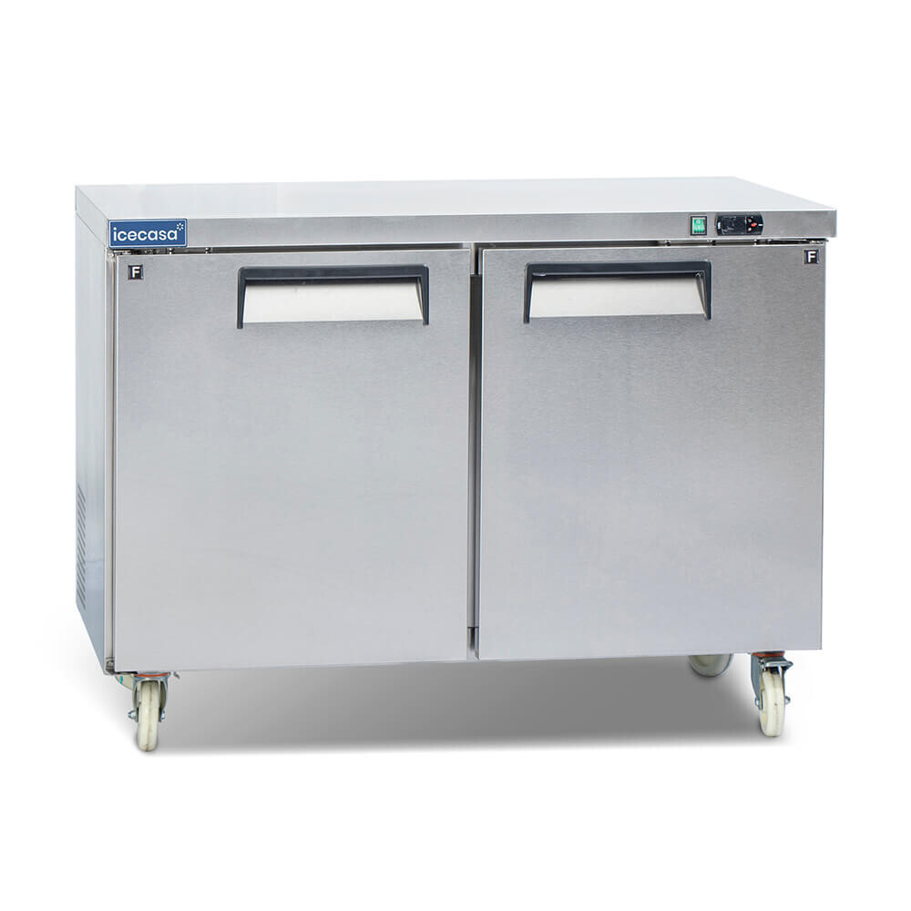 2 Door Undercounter Freezer, ICECASA 48″ Commercial Lowboy Worktop Freezer