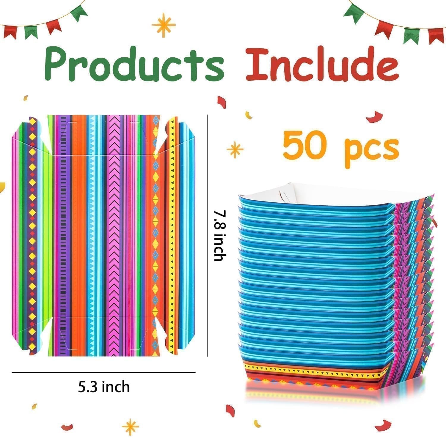 Mexican Taco Nights Food Trays 50Pcs Mexican Nacho Popcorn Unassembled Trays …