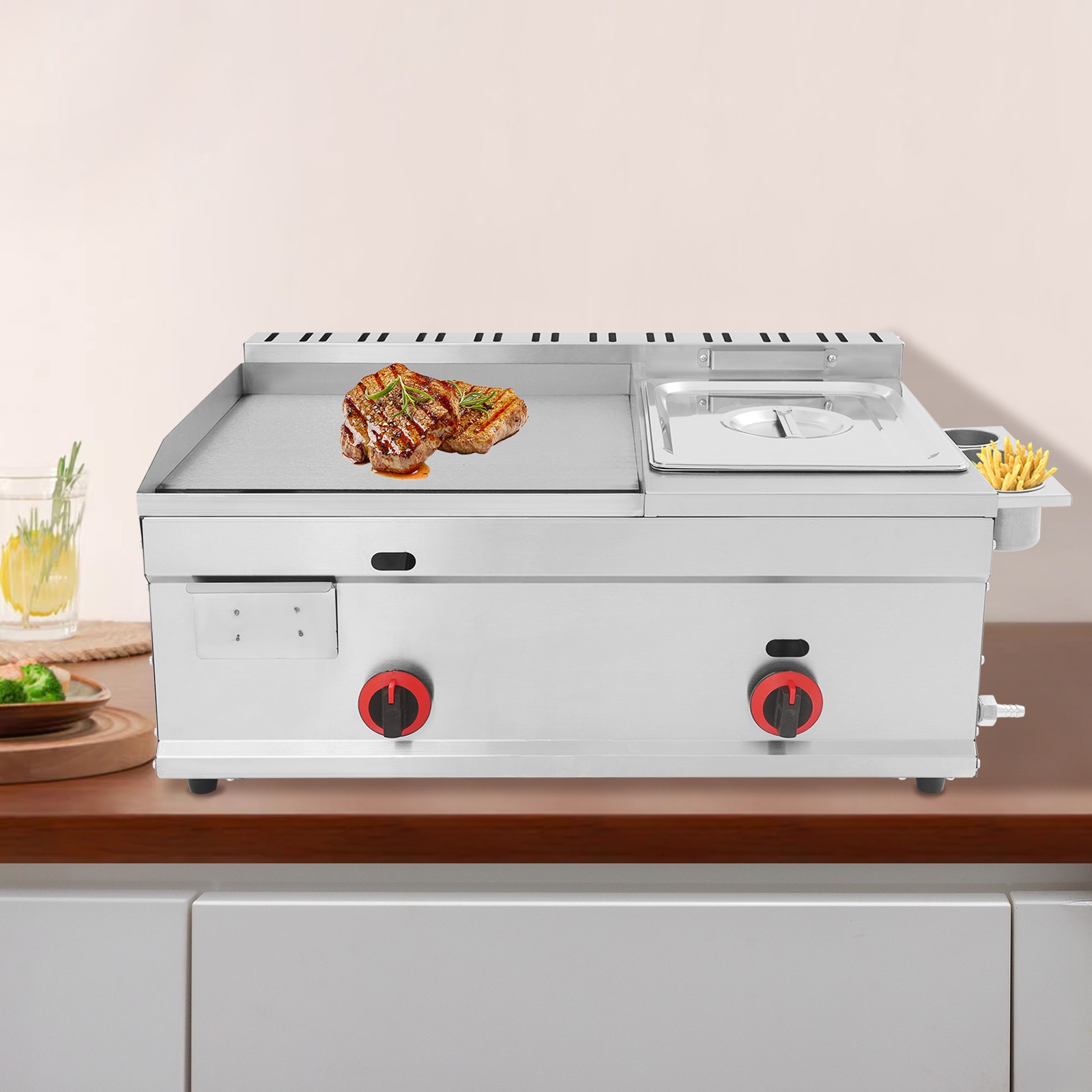 Commercial Deep Fryer 6L Countertop Gas Fryer Restaurant with Grill Griddle
