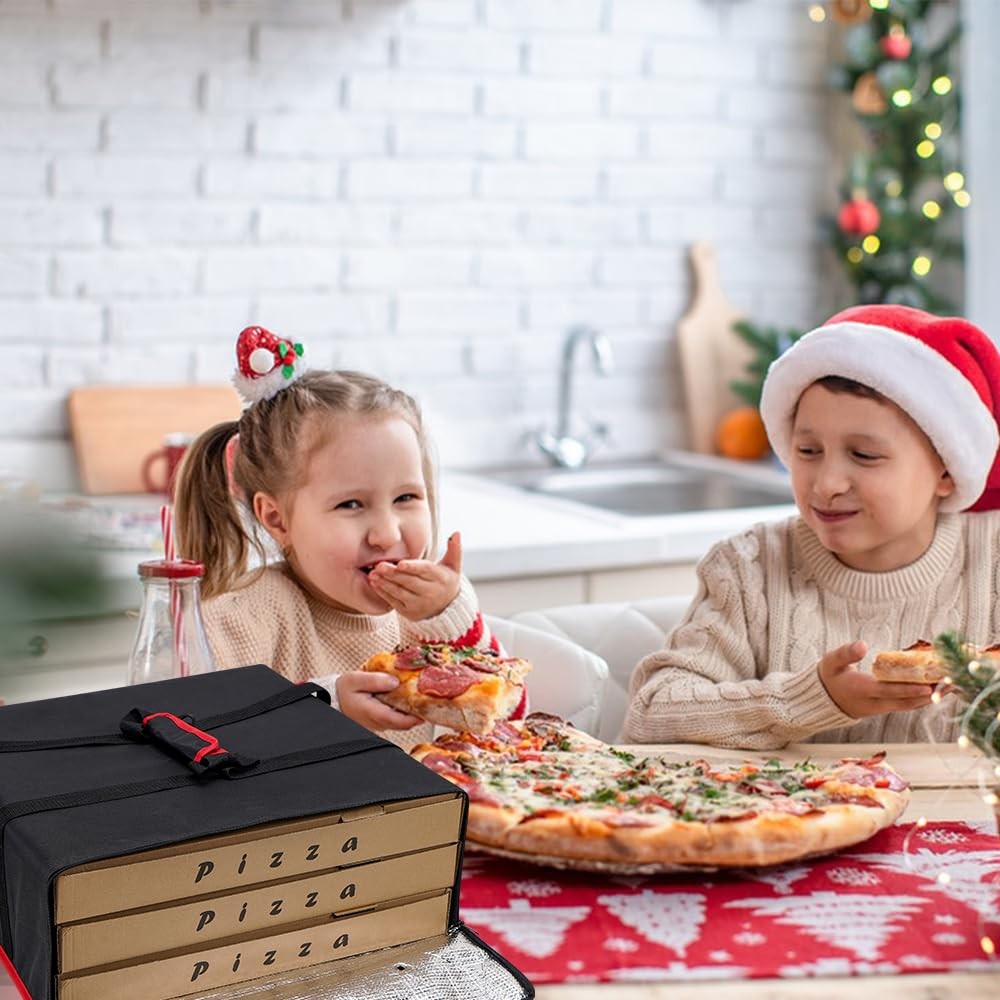 TOGETRUE Pizza Delivery Bag – Insulated 20W x 20D x 6H, Black-red Edge