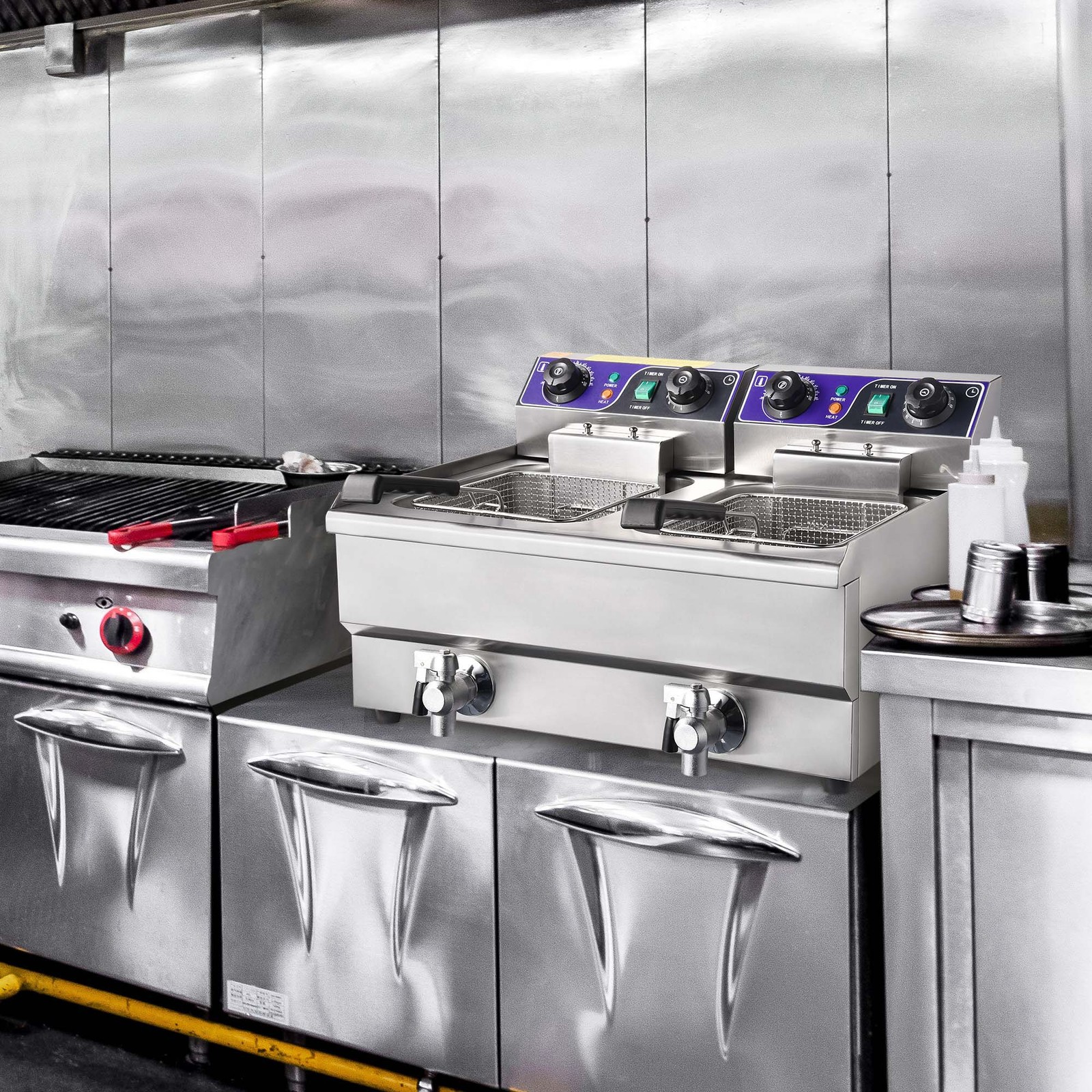 WeChef Commercial Electric Fryers 3000W 23.4L Countertop Dual Tank Restaurant