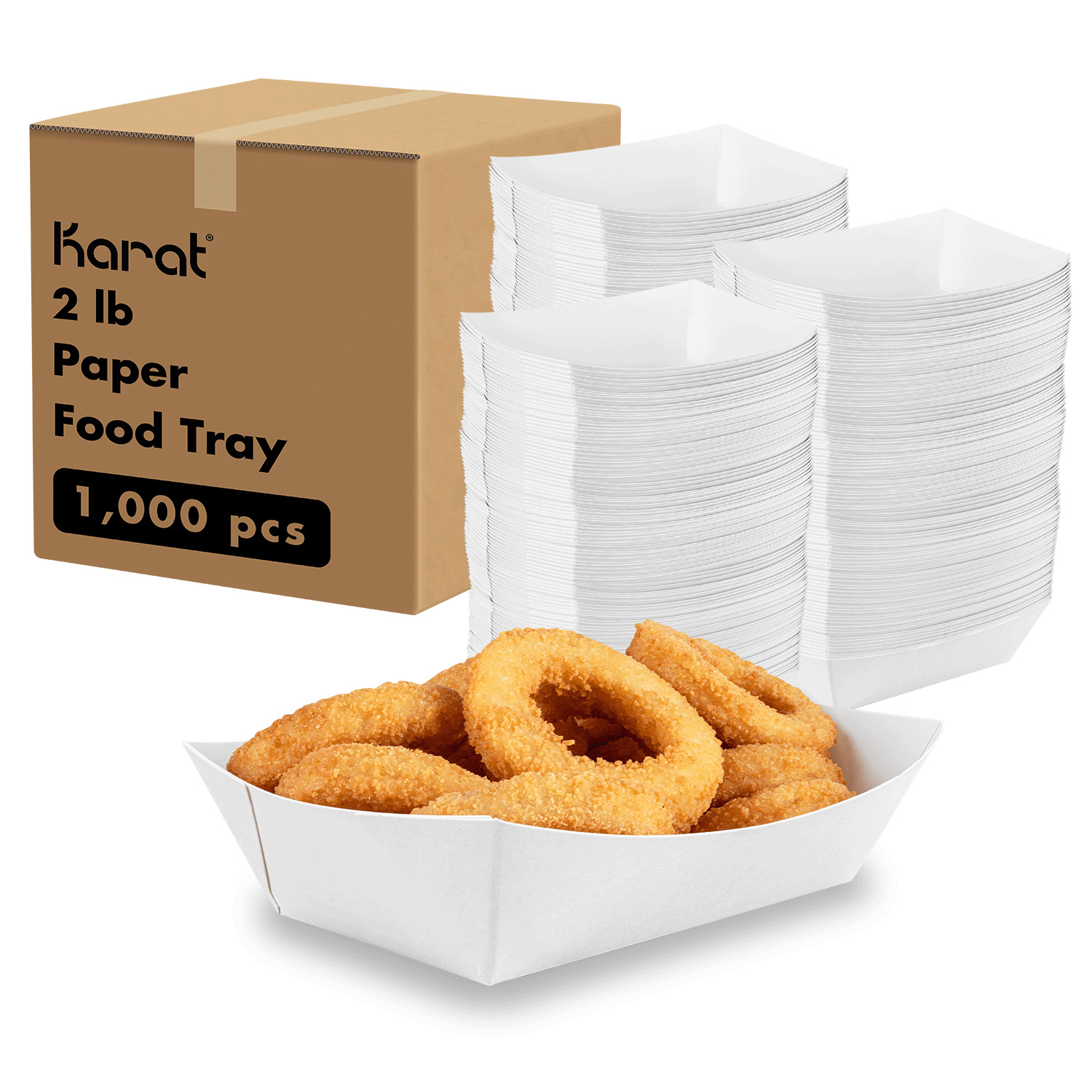 Karat Food Tray (White) – 2.0 lb/Paper Food Tray/Boat Tray for Snack