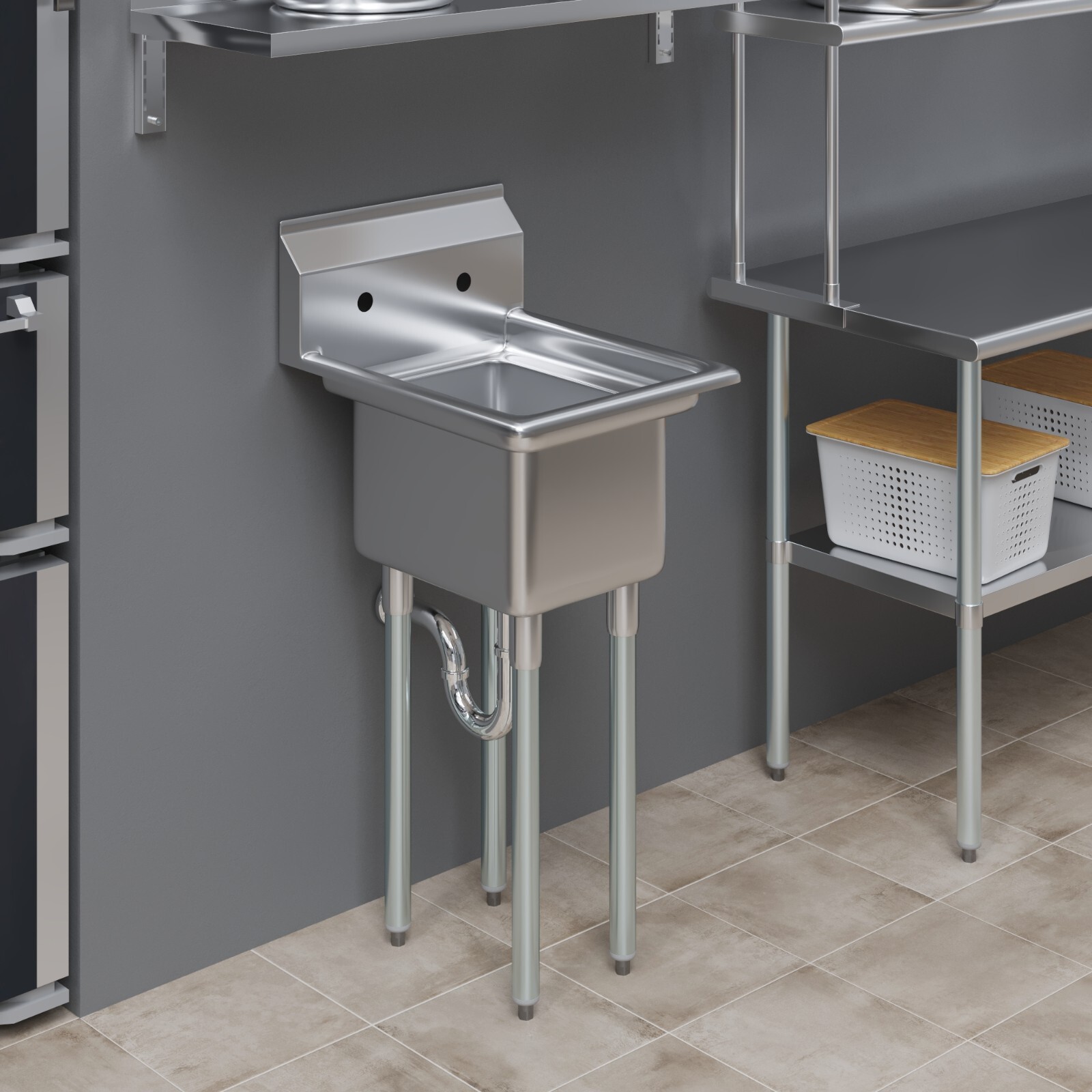 22 in. x 18 in. Stainless Steel One Compartment Sink. 12 in x 16 in x 10in Bowls